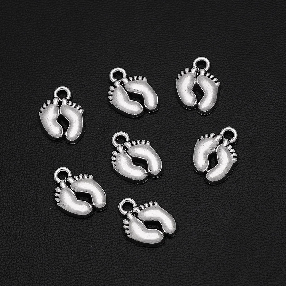 30pcs/Lot 10x14mm Antique Baby Feet Charms New Born Pendants For DIY Keychain Jewelry Making Supplies Accessories Wholesale Bulk