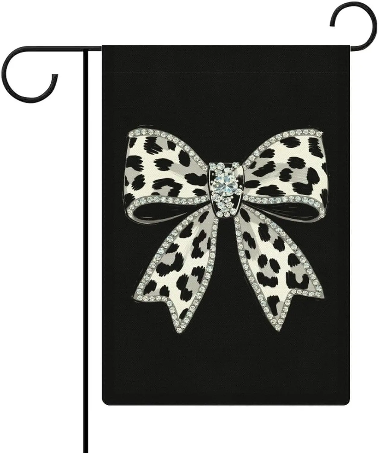 Leopard Print Rhinestone Bow Garden Flag Double Sided Small Flag for Outdoor 12x18 Inch Welcome Holiday Decorations DDI GGX