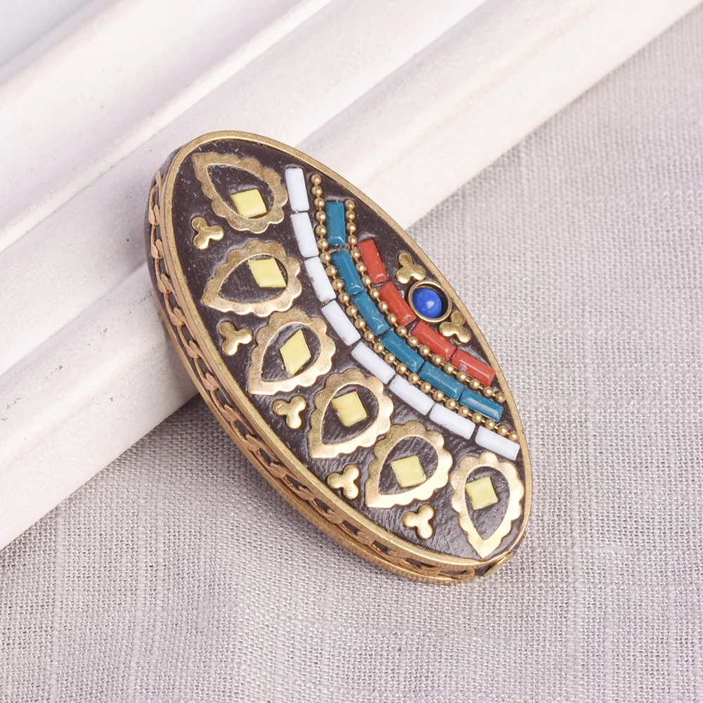 1pcs Big Oval Shape 55x28mm Handmade Nepalese Tibetan Buddhist Brass Metal Clay Loose Beads For DIY Necklace Jewelry Making