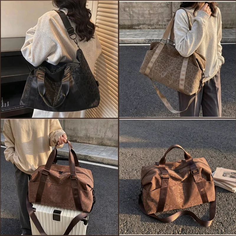 Multifunctional Large Capacity Handbag Adjustable Strap Leopard Print Travel Duffle BagSport Fitness Lightweight Shoulder Bag