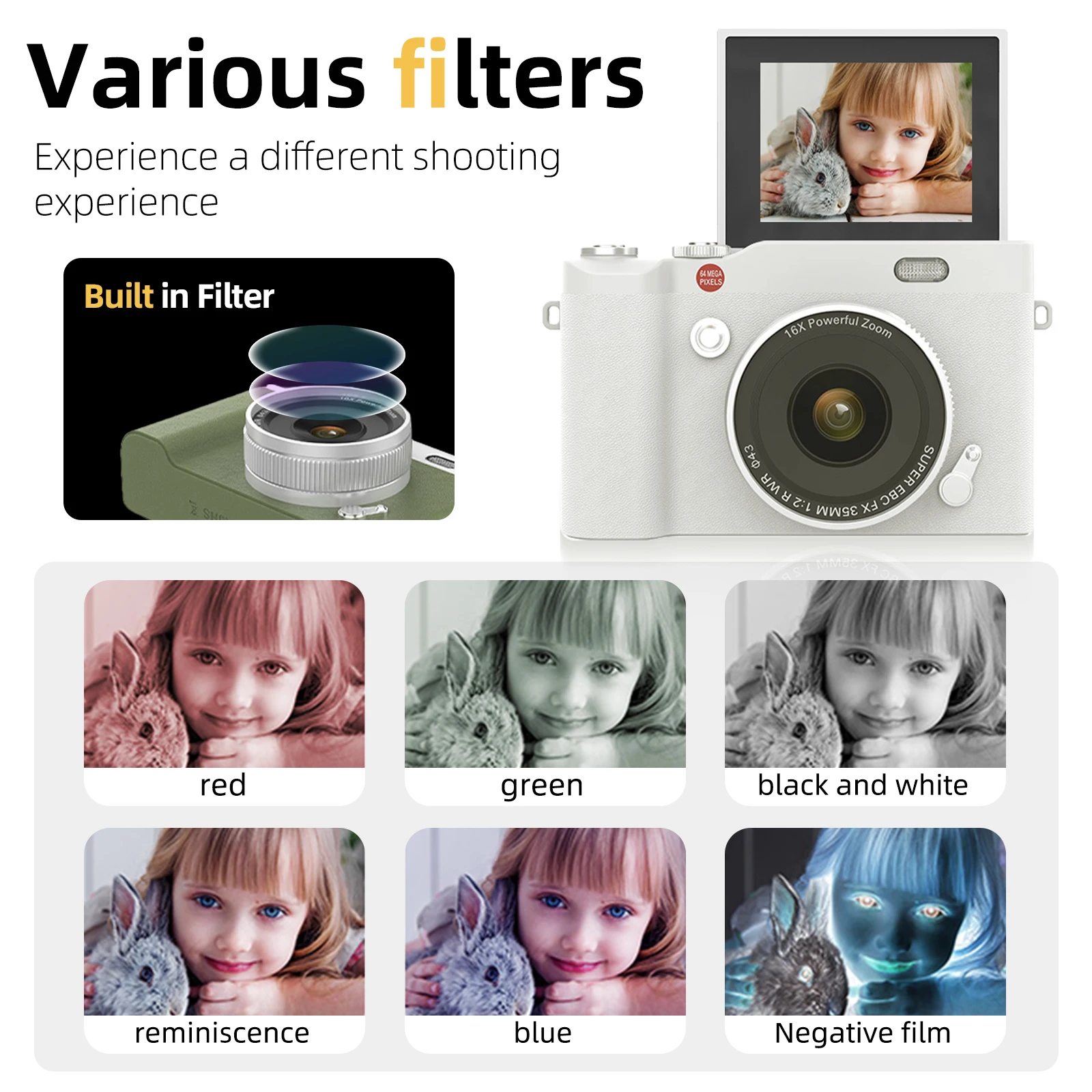 Digital Camera 4K Full HD Video Retro Style Portable for Students Kids Gift High Resolution Compact Toy Camera