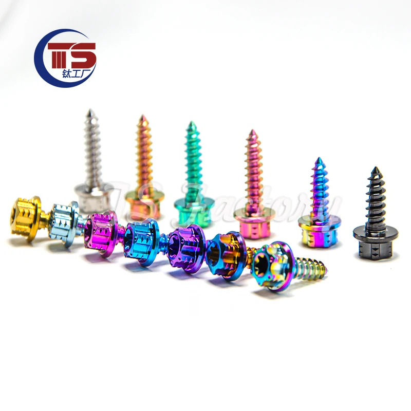 TS 10PCS Titanium Screw Self-tapping Iron Plate Tooth M4/M5X15/20/25/30mm Motorcycle Modification Screw TC4