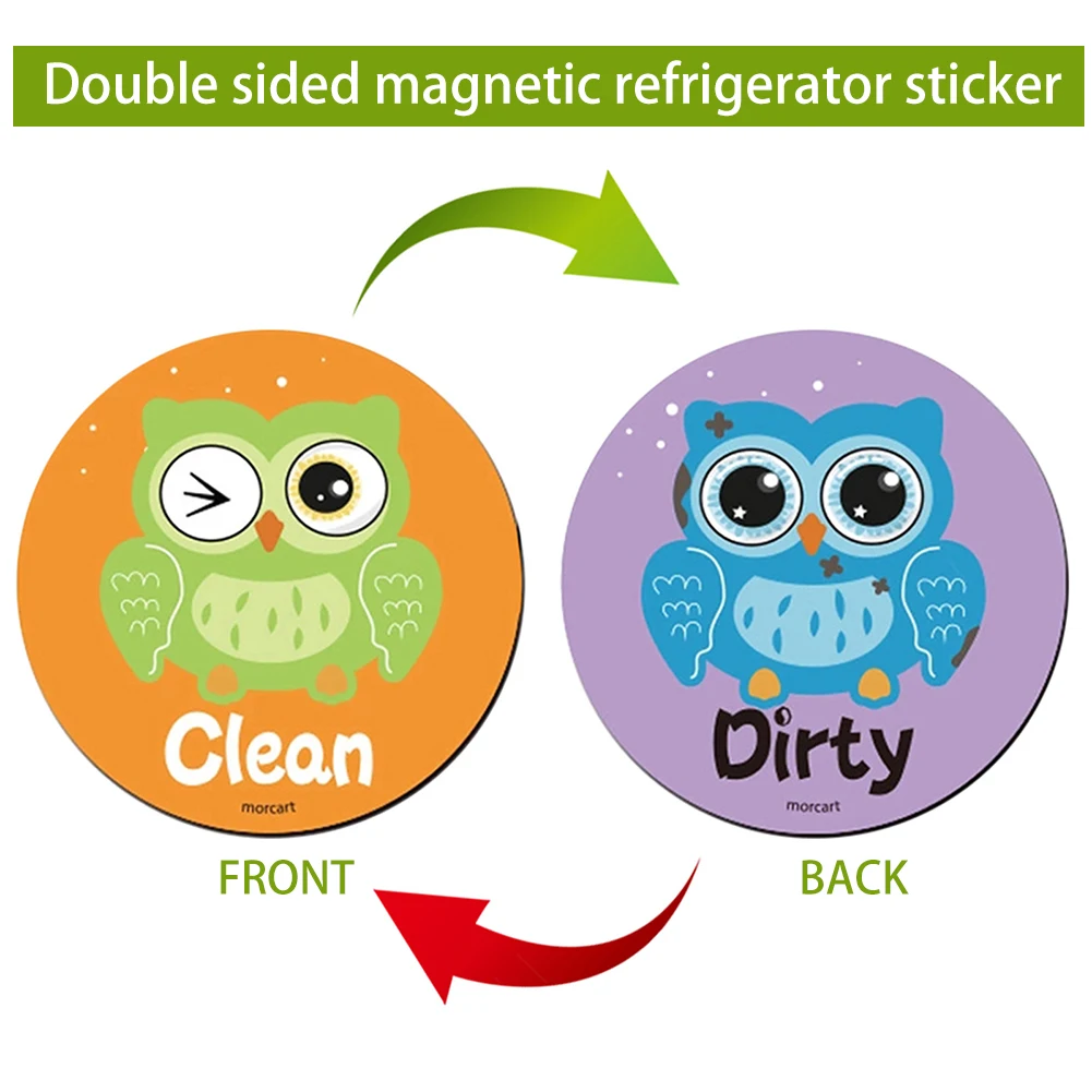 Double Sided Flip Clean Dirty Refrigerator Dishwasher Magnet Sign Reversible Indicator With Metal Plate Cute Cartoon Easy Read