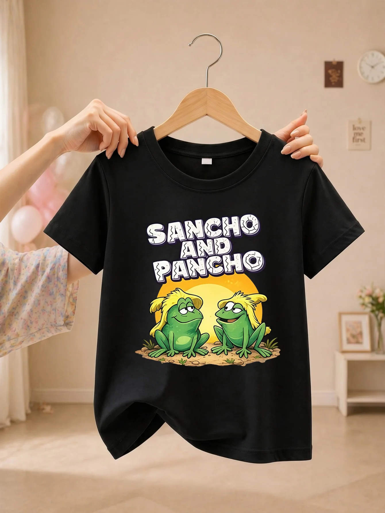 Boys Girls Family Matching Tee Sancho And Pancho Cartoon Frogs Art Print Short Sleeve Soft Cotton Kids Daily Outdoor Outfit