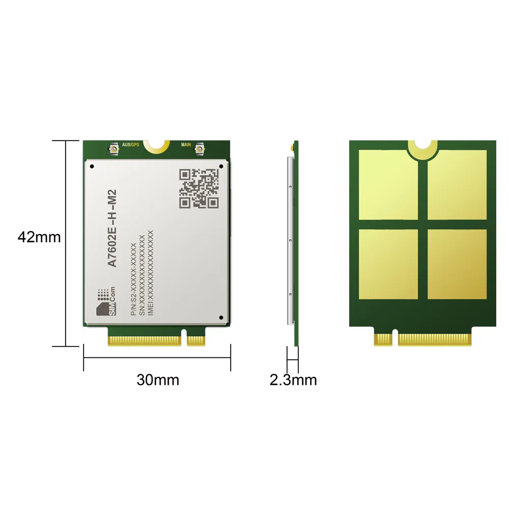 A7602E-H-M.2 SIMCOM 2G+3G+4G LTE Cat 4 module supports LTE-TDD/LTE-FDD/HSPA+/GSM/GPRS/EDGE wireless communication