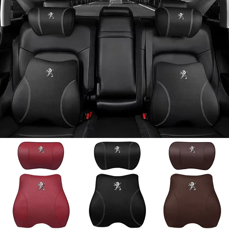 

Leather Car Headrest Pillows Seat Lumbar Cushion for Peugeot 408 508 407 107 307 406 405 205 3008 206 5008 308 208 Accessories