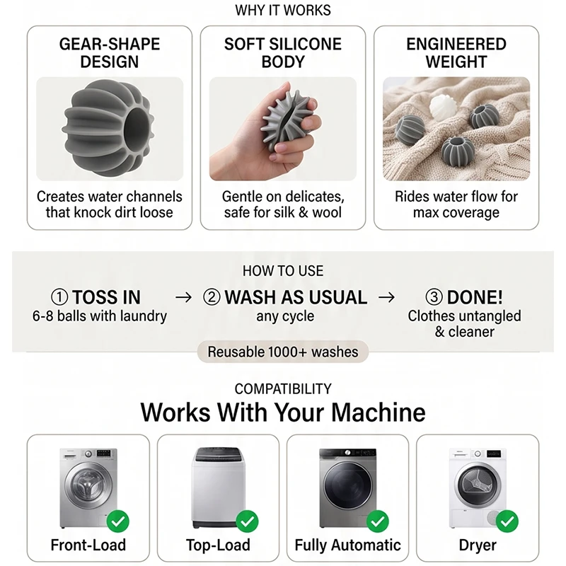Anti-Tangle Laundry Balls Stain Removal Cleaning Soft BPA Free Reusable Reduce Wrinkles Protect Clothes For All Washers Dryers