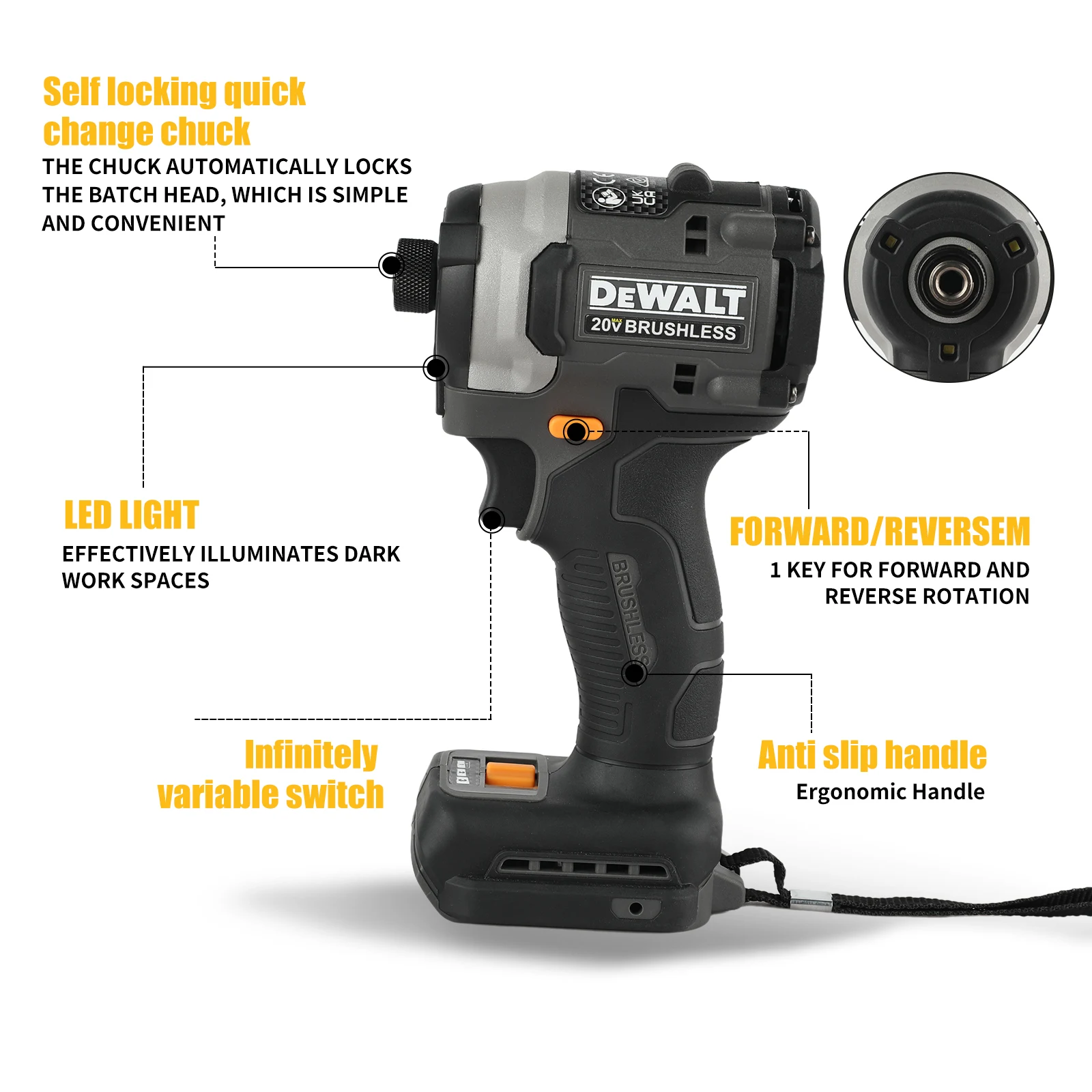DEWALT 85m 20V batterie au Lithium outil Compact multifonctionnel électrique tournevis sans brosse, Rechargeable, perceuse à main, perceuse à percussion