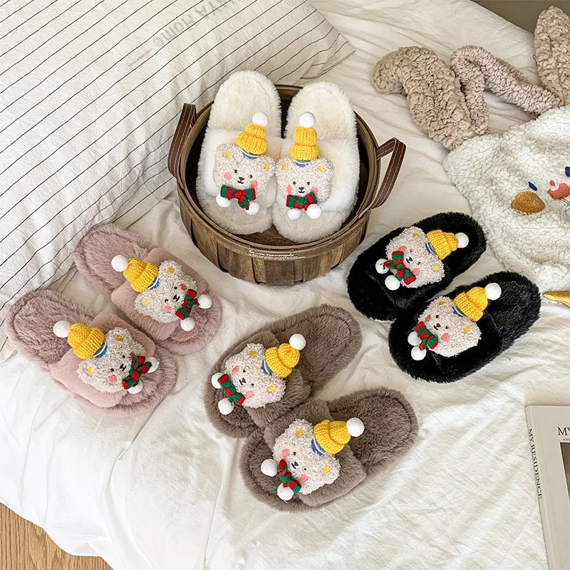 

2025 Plush Bear Slippers - Winter Non-Slip House Shoes for Kids, Warm & Cozy with Anti-Skid Sole