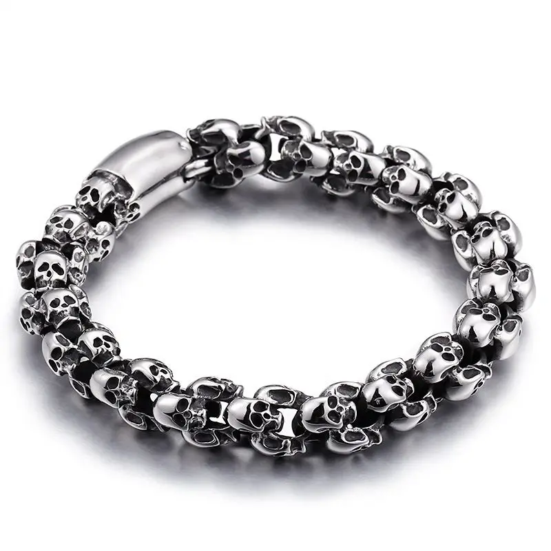 Men's Retro Stainless Steel Skull Bracelet - Bold Grim Reaper Link Chain, Trendy Dark Alternative Jewelry Gift