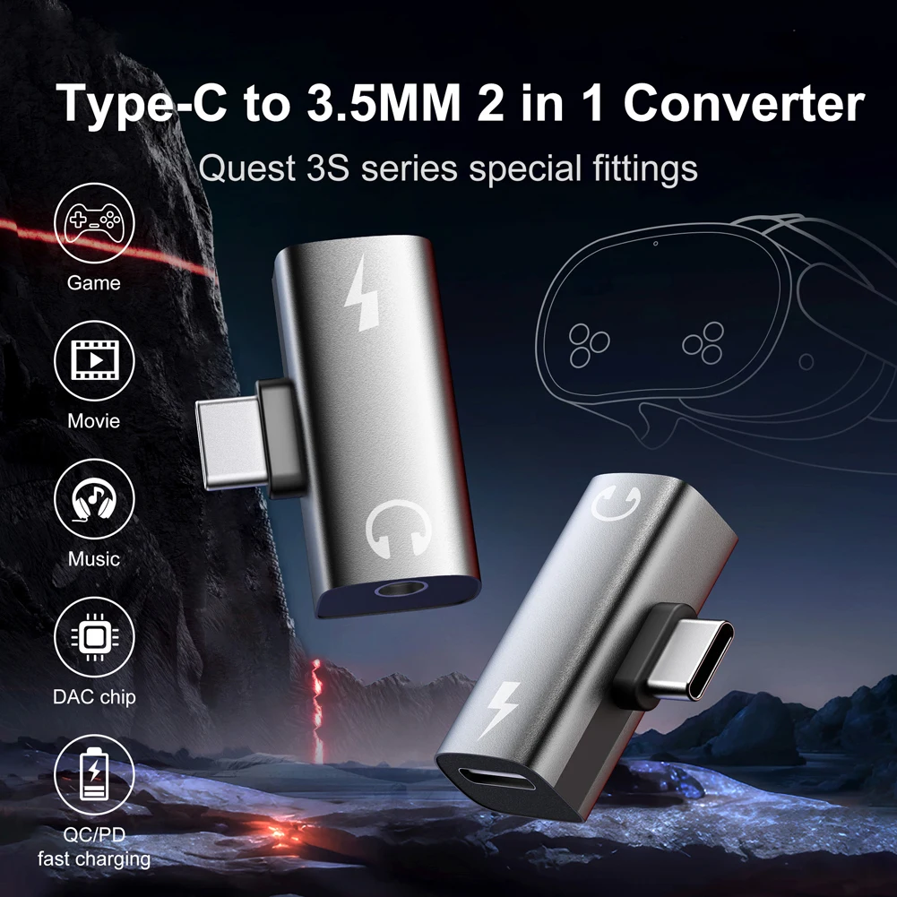 2-in-1 USB نوع C إلى 3.5 ملم محول سماعة الرأس والشاحن مع Aux Audio Jack PD 30W USB C إلى Type-C محول لـ Meta Quest 3S