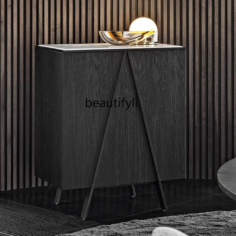 

Italian minimalist living room household marble storage locker, light luxury, high-grade solid wood floor-to-ceiling cabinet