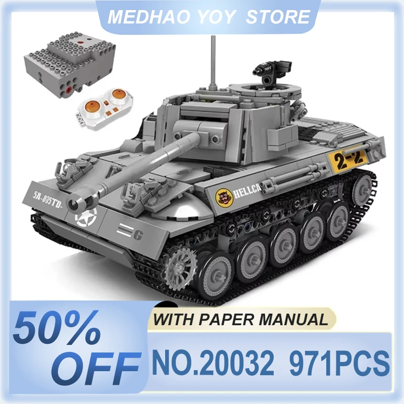 Mould King 20032 Military Tank Building Block Remote Control M18 Hellcat Tank Model Assembly Technical Tank Brick Toys Kids Gift