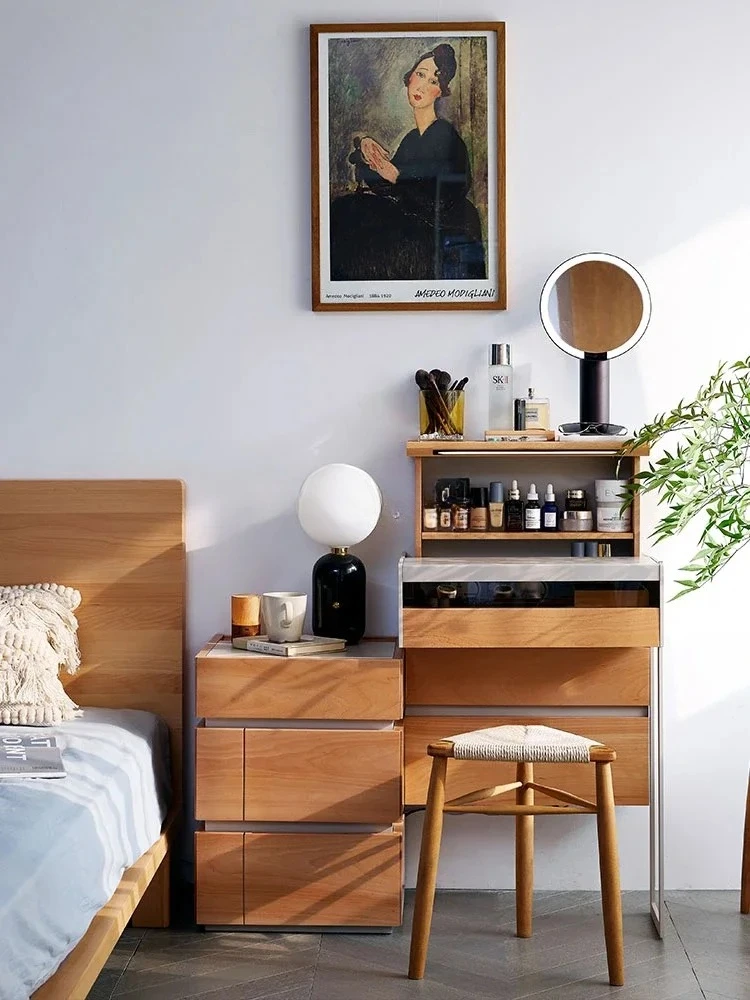 

N Simple Bedroom Solid Wood Makeup Table Integrated Intelligent Lifting Dresser Storage Cabinet Bedside Table