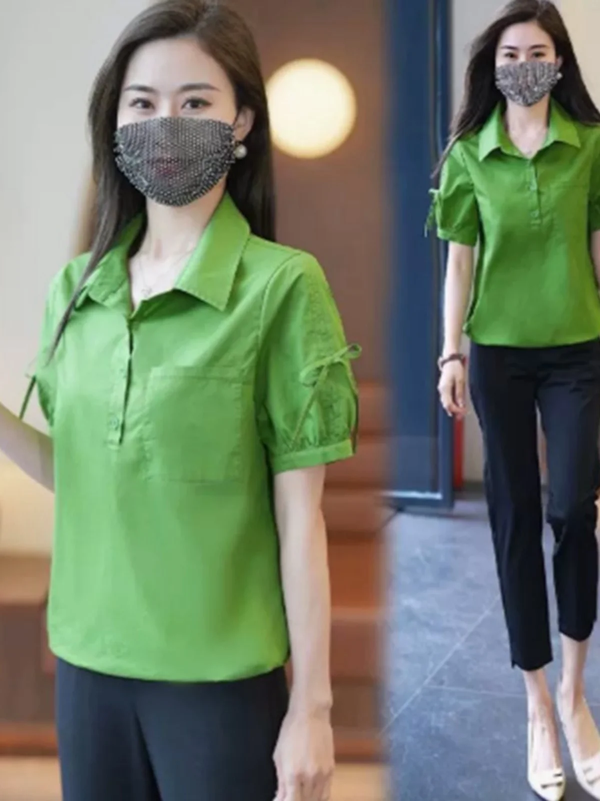 

Loose Fit Short Sleeve Shirt Women's Fashionable Korean Style Summer New Arrival Button Detail Regular Length Color