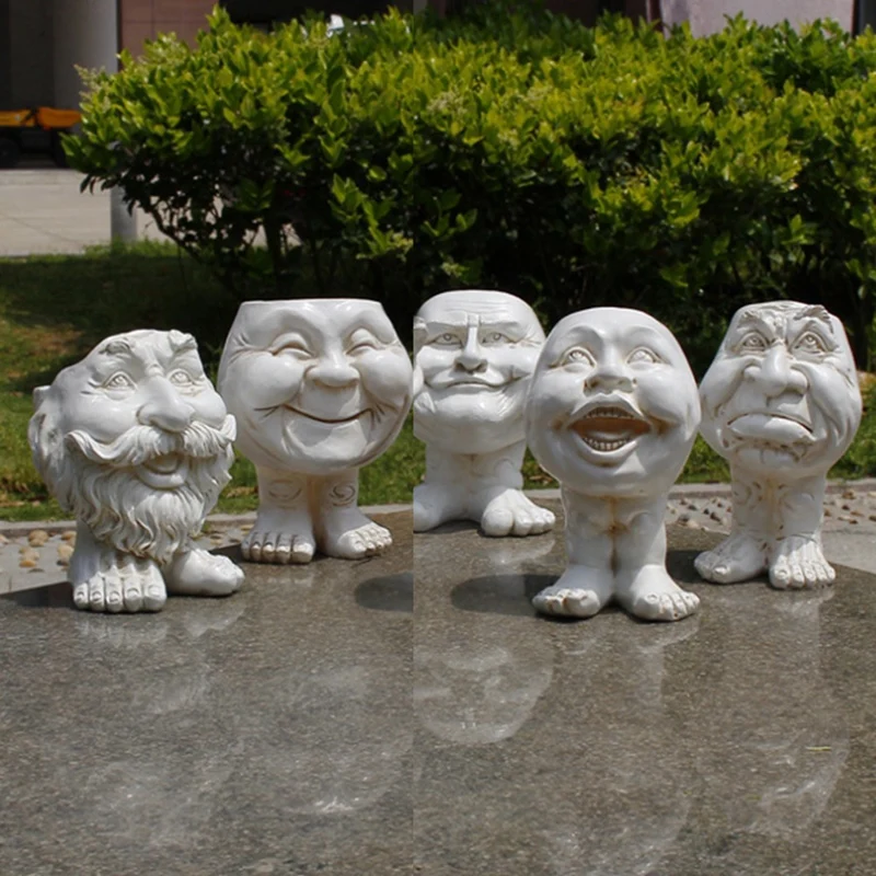 Escultura de resina de rosto engraçado em vaso de flores com expressão engraçada suprimentos de jardim