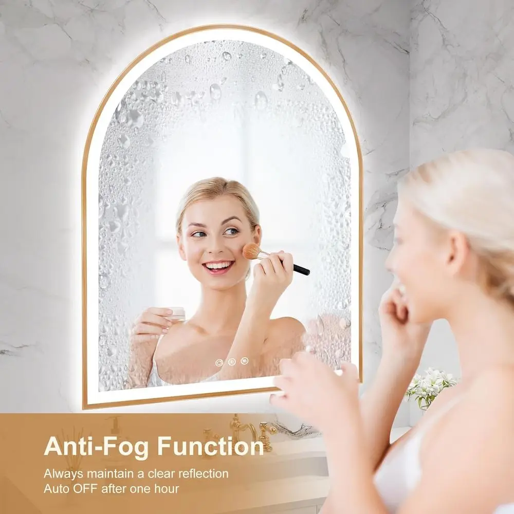 مرآة حمام LED بدون ضباب مقاس 30 × 36 مع إضاءة ذهبية برتقالية، قابلة للتعتيم، 3 خيارات ألوان، تحكم باللمس، مقاومة للكسر #3