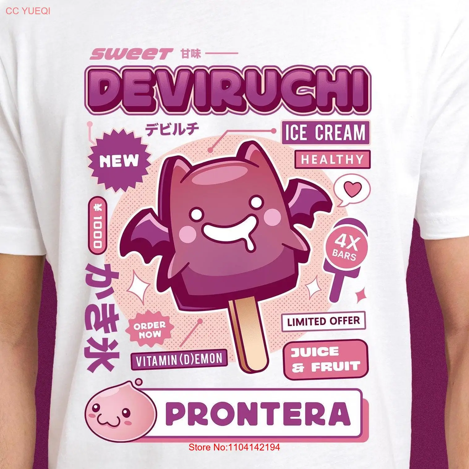 Deviruchi Ice Cream T Shirt Ragnarok Online Video Game Gaming Gamer Poring Origin long or short sleeves