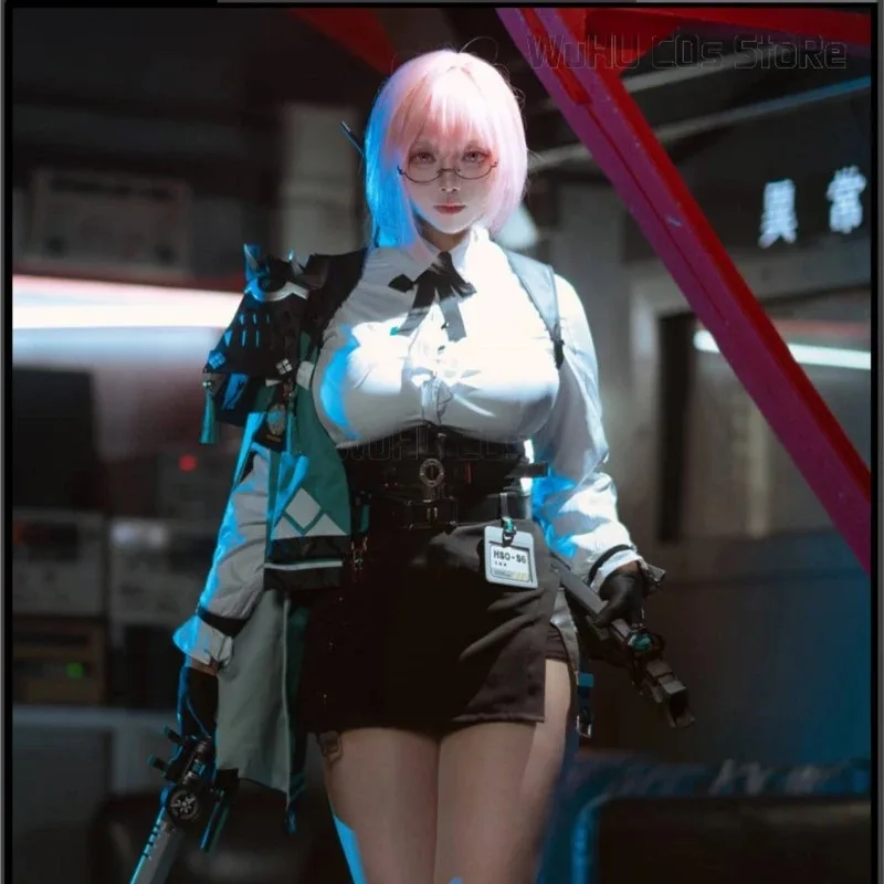 فستان تنكري من Game Zenless Zone Zero Cos Tsukishiro Yanagi شعر مستعار وردي Eridu لحفلات الهالوين للنساء Propsa؛ 6'x,9;y'