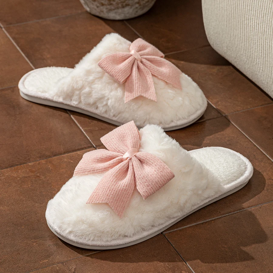 YNPO 2026 Cute Fashion Butterfly Bow Women's Slippers Winter Indoor Warmth Comfort Breathability Soft Soled Home Casual Shoes