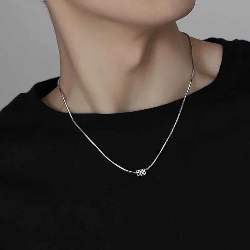 Mens fashion black white check necklace punk style smooth collar chain Kpop hip hop simple free shipping items for men jewelry