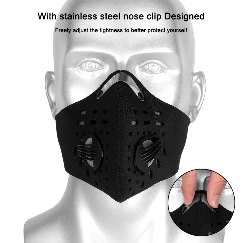 Reusable Face Mask Valves Neoprene Outdoor Cycling Riding Activate Carbon Filter