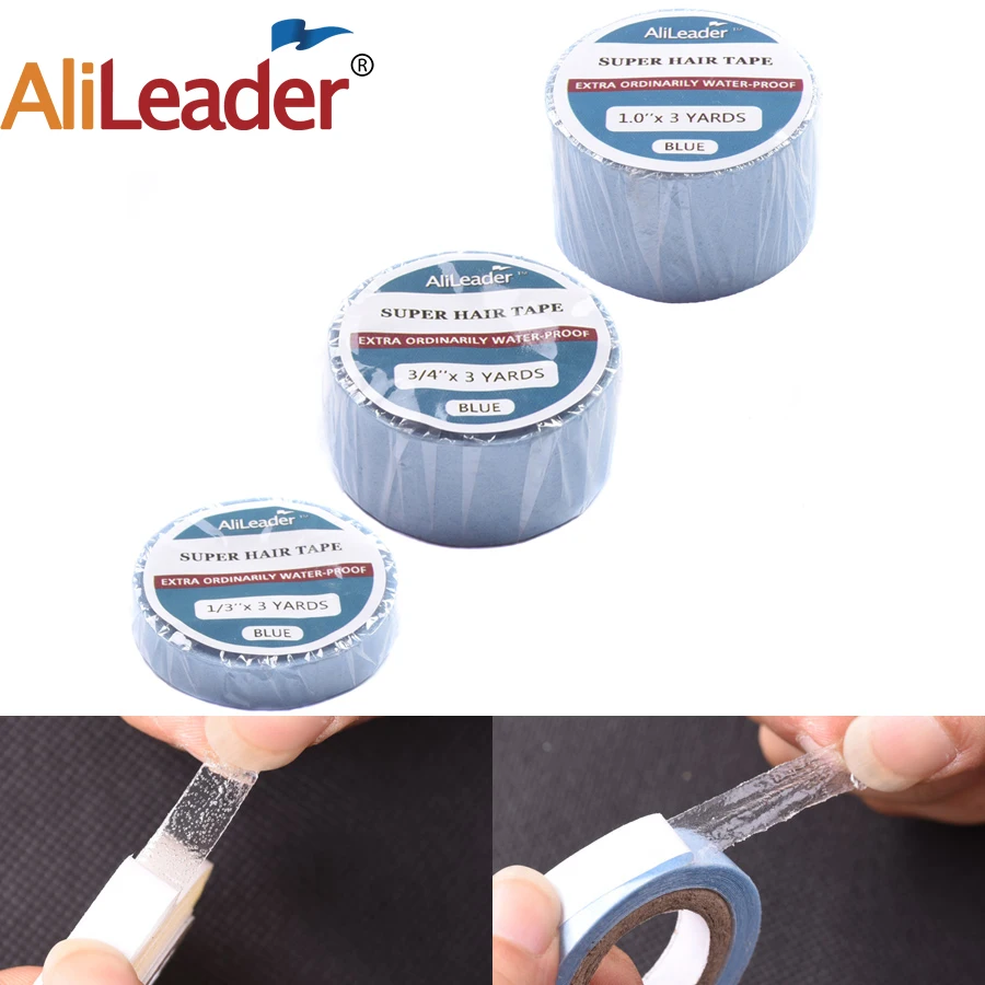 Alileader 1 Roll 3Yard 12 Yard 36 Yard Blue Double Sided Adhesives Tape For Hair Extensions Wig Toupee And Hair Pieces 1/3