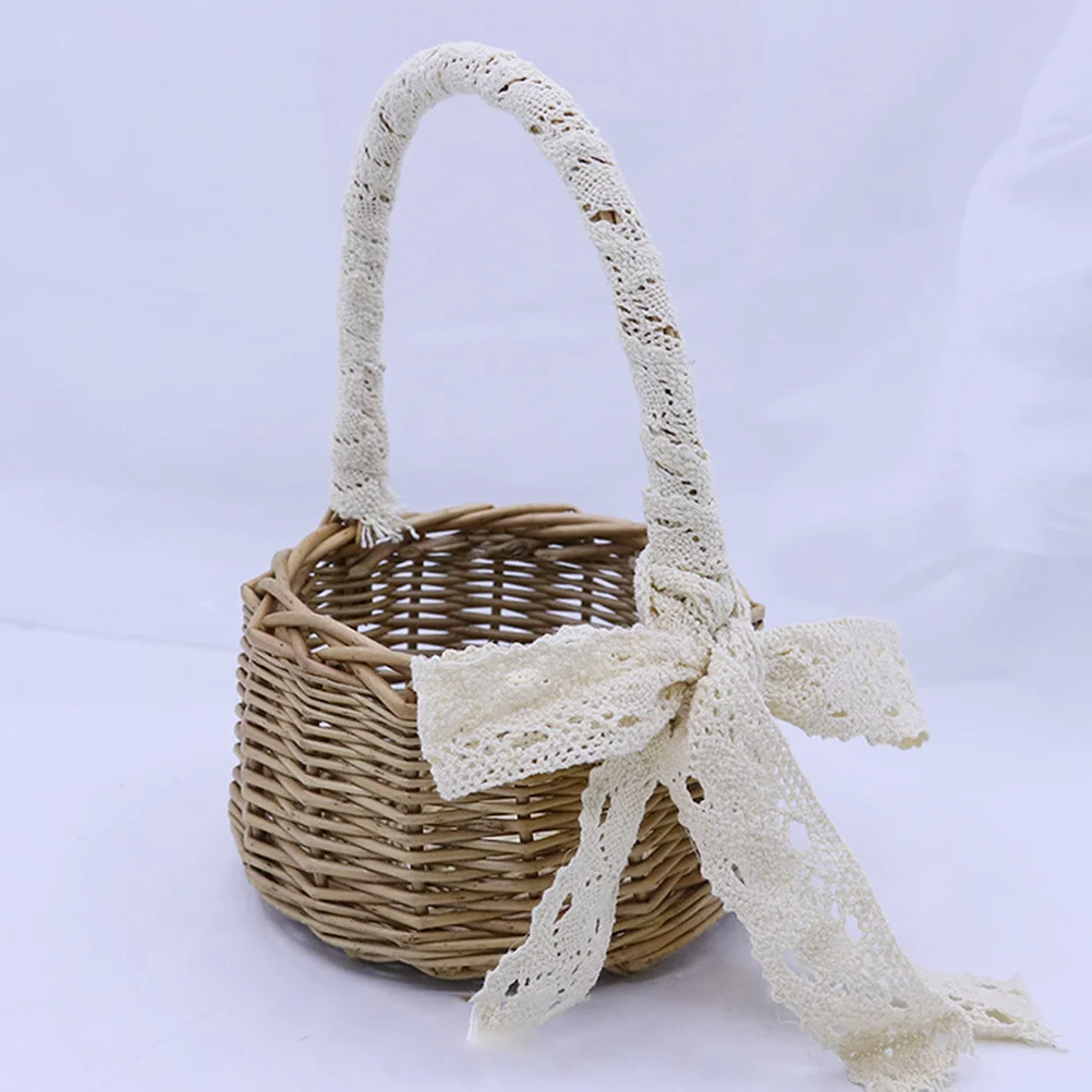 

1Pcs Woven Rattan Flower Basket Handheld Storage Basket for Living Room Office Wedding Flower Arrangement Photo Prop