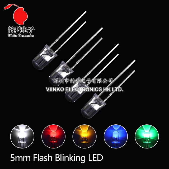 50 sztuk 5mm biały zielony czerwony niebieski żółty dioda elektroluminescencyjna automatyczne miganie kontrola błysku LED miga 5 mm dioda LED 1.5HZ