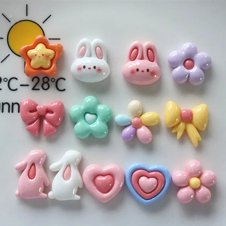 5pcs miniso series rabbit flower bow cartoon resin flatback cabochons diy crafts materials jewelry making charms