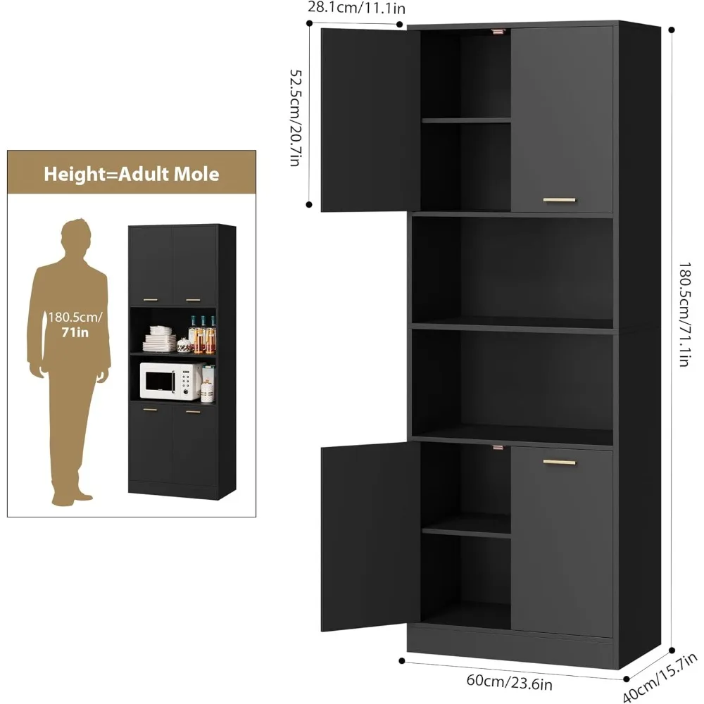 Mueble de despensa, mueble de despensa de cocina con puertas y estantes ajustables, gabinetes de cocina, aparador para comedor