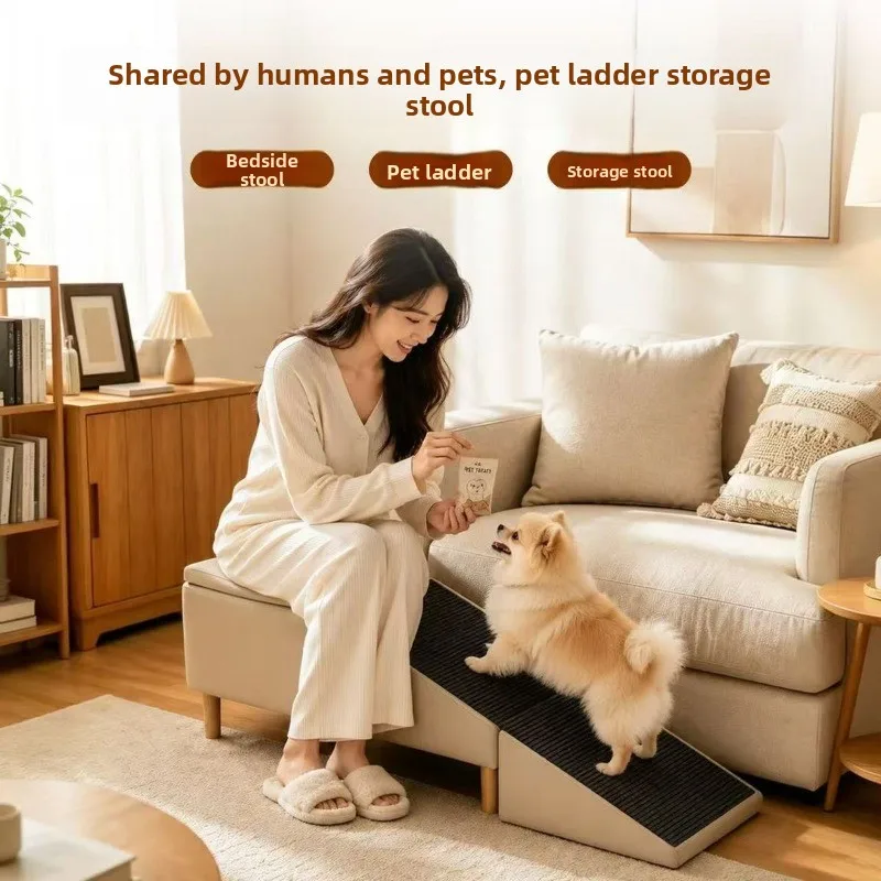 Step Stools & Step Ladders Kitchen Furniture, Shared Pet Ladder Storage Bench, 2‑in‑1 Storage Bench for Humans & Pets