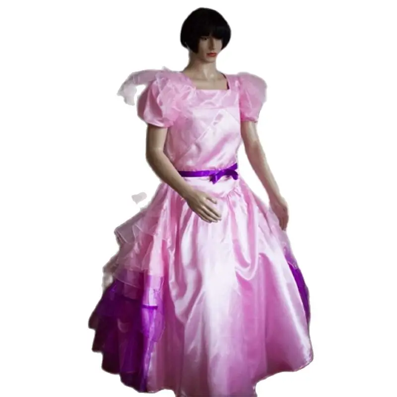 Pink And Purple Patchwork Square Neckline Lovely Fluffy Bubble Sleeve Satin Organza Tuxedo Role Play Dress