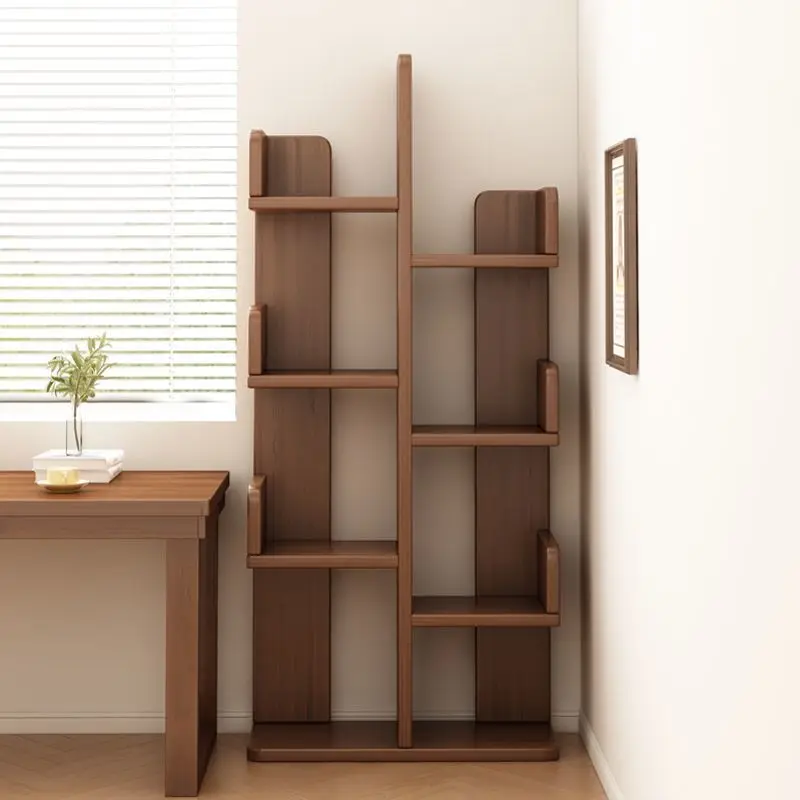 

Solid wood bookshelf simple home living room bedroom wall flower shelf simple and creative tree-shaped small bookcase