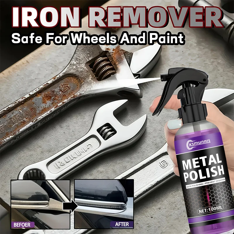 100ml Multi-Purpose Metal Wheel Repair Spray - Portable Metal Polishing Spray with Towel, Easy to Use, Powerful Iron Removal Spr