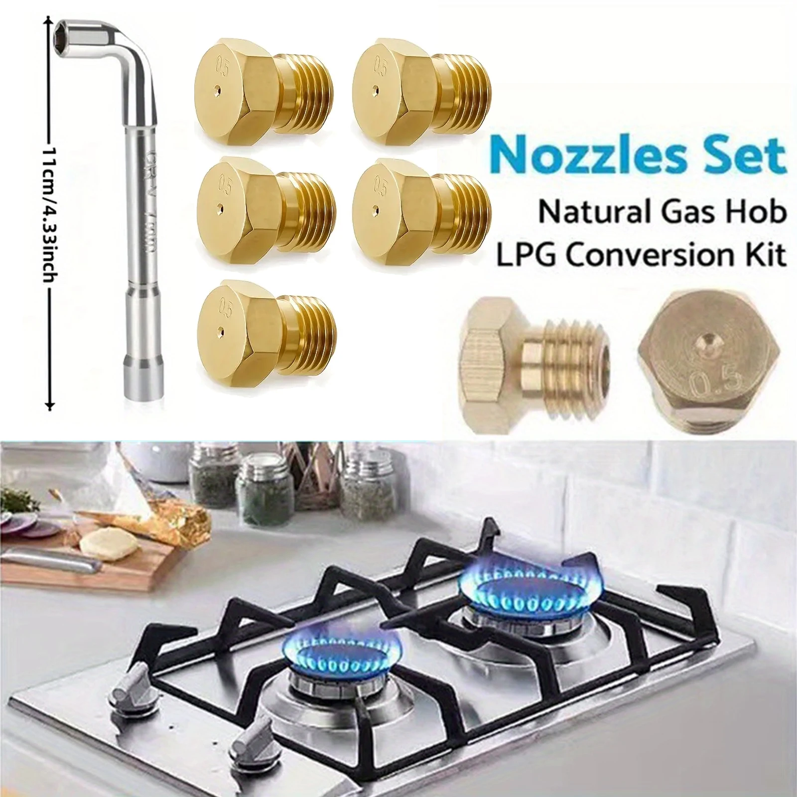 5Pcs M6 X0.75 Butane Gas Stove Nozzle Kit for Commercial Gas Stoves Replacement Parts,  for LPG Cooktops and Gas Injector