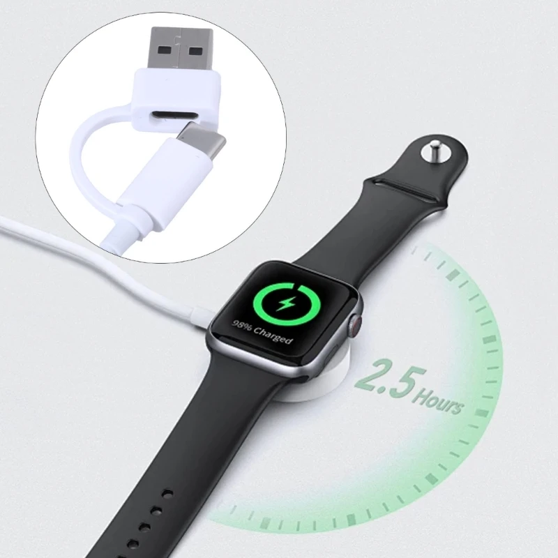 Portable 2 in 1 USB / Type-C PD wireless Charger Cable for Samsung Galaxy Watch 6/5/4/3 Watch 5 Pro Active2/1 43mm 47mm 42/46mm