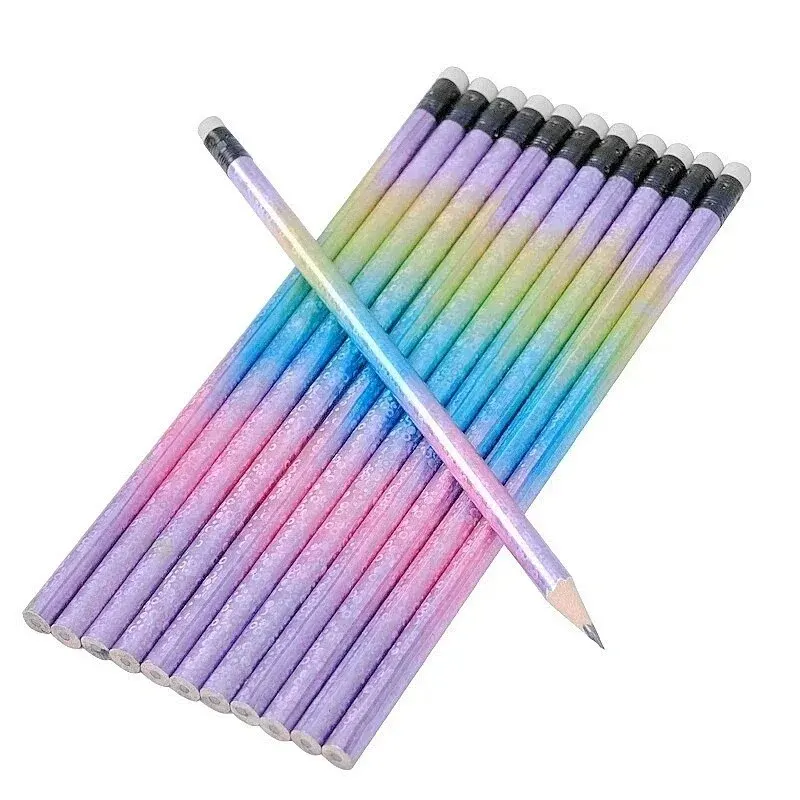 12PCS Starry Sky Rainbow Pencil HB Gradient Cute Pencils Colorful Drawing Pencil Set For Kids Student Sketching School Supplies