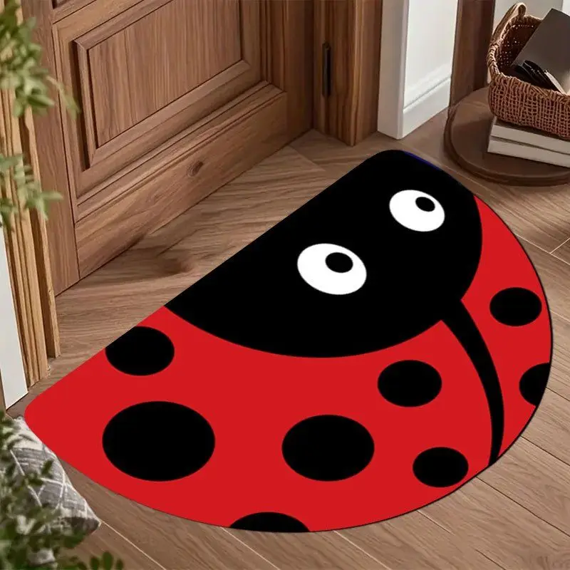 VIKAMA Cartoon Ladybug Semi-Circular Floor Mat, Soft Non-Slip Entrance Carpet, Water Absorbent Bathroom Rug for Home Decor