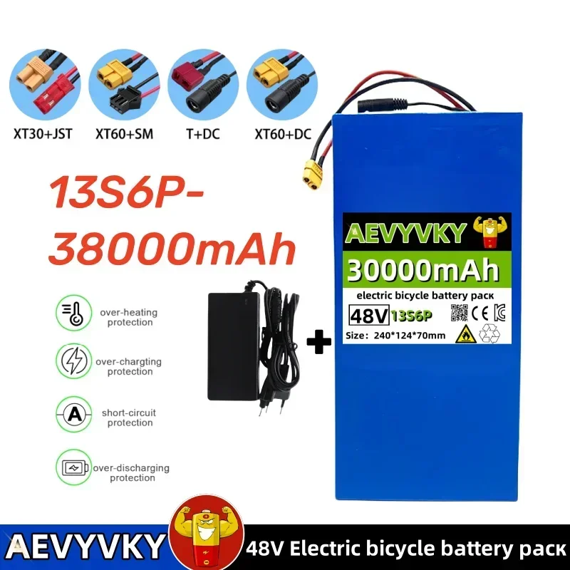 

Free Shipping 48V 30ah 13s6p Lithium Battery Pack 48v 30000mAh 2000W Electric Bicycle Batteries Built In 50A BMS