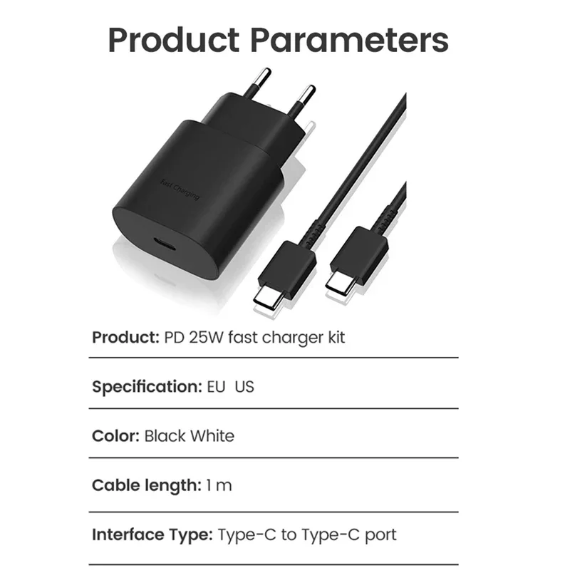 PD 25W USB C Charger Quick Charge 3.0 Super Fast Charging With Type C Cable For Samsung Galaxy S23 S22 S21Ultra Note 20