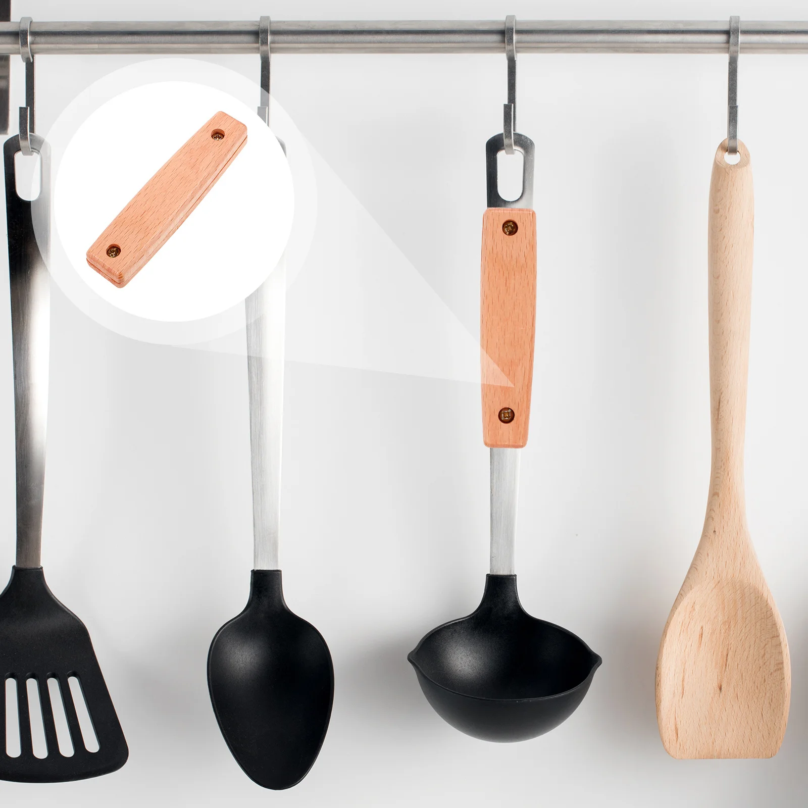 

1Pair Wooden Spatula Handle Replacement Easy Install Safe Grip Kitchen Tool Wood Handle Replacement Spatula Detachable Handles