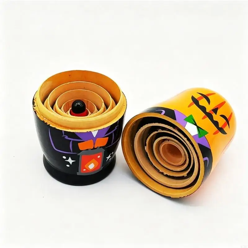 97BC Matryoshka Wooden Halloween Pumpkin Gentleman Nesting Dolls Stackable Educational Toy For Children And Festive Decors