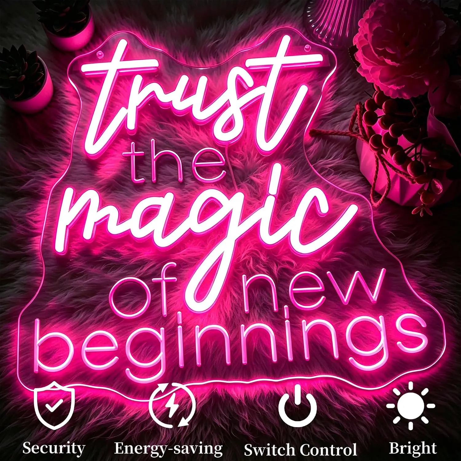 Trust The Magic Of New Beginnings Neon Sign USB LED Neon Light for Bedroom Salon Office Wall Art Decoration Gift Night Light - view 5