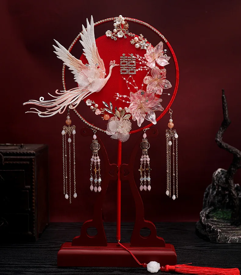 Chinese Style Bridal Round Fan Antique Double-sided Wedding Fan Retro Photography Hold Fan Prop For Wedding Decoration Supplies