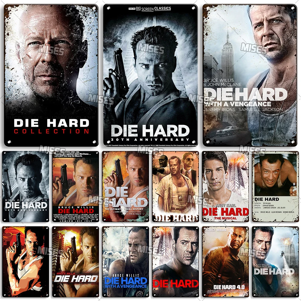 MISES Movie Die Hard Metal Poster Metal Tin Sign Nostalgic Metal Sign Home Cafe Man Cave Industrial Decor Rusty Metal Plate