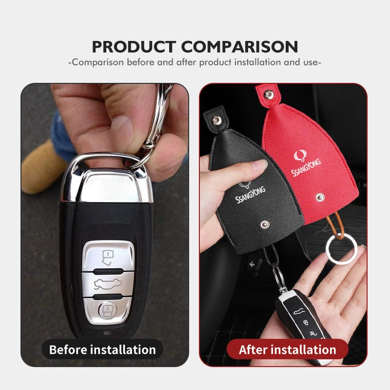 Car Key Case Leather Creative Pull Out Key Case Storage Bag For SsangYong Korando Rexton Kyron Rodius Tivoli Musso view 2