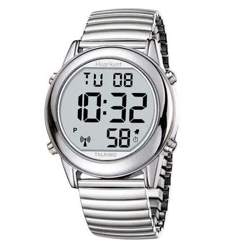 Hearkent Reloj parlante atómico para hombres mayores ciegos Reloj con alarma Reloj de pulsera controlado por radio Inglés/español/alemán