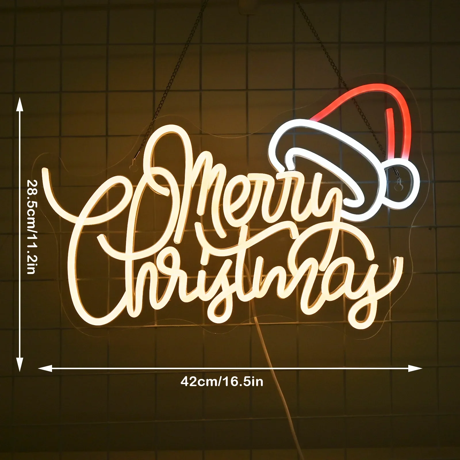 Merry Christmas Neon Sign With Hat Art Light for Wall Decor Led Light Up Sign For Christmas Party Kids Bedroom Bar Pub Club