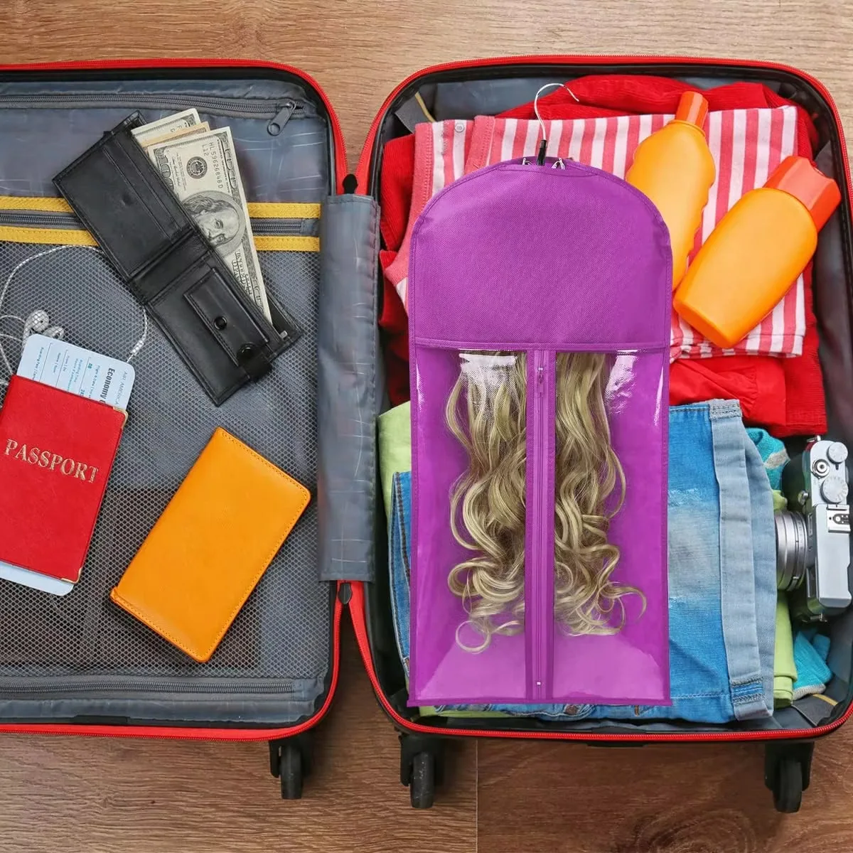 

60/80/90cm Wigbag, Non-woven Fabric Wig Dust Bag With Clips, Zipper Wig Storage Bag Wig Carrying Tools